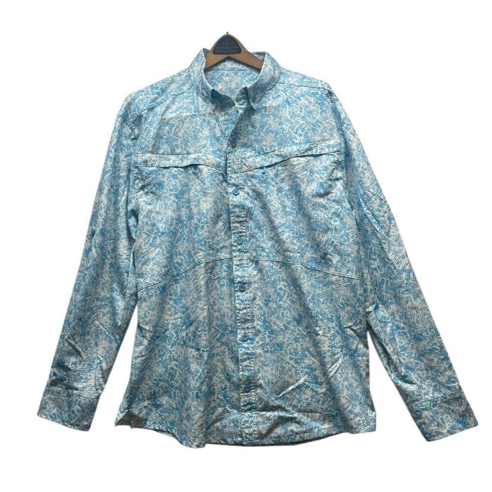 Silver Bait Long Sleeve Button Up Vented Fishing Shirt L Blue With Anchors
